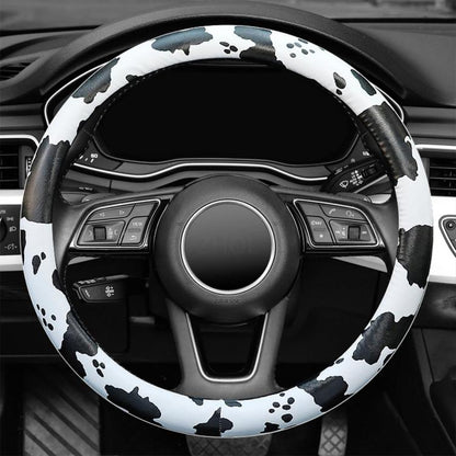 Car Cow Print Steering Wheel Cover, Diameter: 38cm, without Shoulder Pads, with Shoulder Pads
