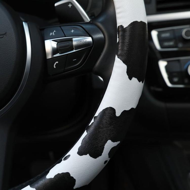 Car Cow Print Steering Wheel Cover, Diameter: 38cm, without Shoulder Pads, with Shoulder Pads