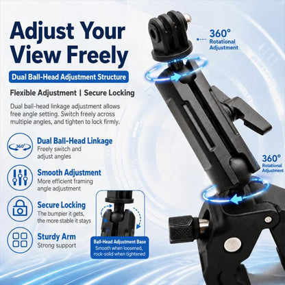 Aluminum Alloy Heavy-Duty Crab-Claw Clamp Motorcycle Handlebar Mount for DJI, Insta360, GoPro And Other Action Cameras