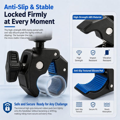 Aluminum Alloy Heavy-Duty Crab-Claw Clamp Motorcycle Handlebar Mount for DJI, Insta360, GoPro And Other Action Cameras