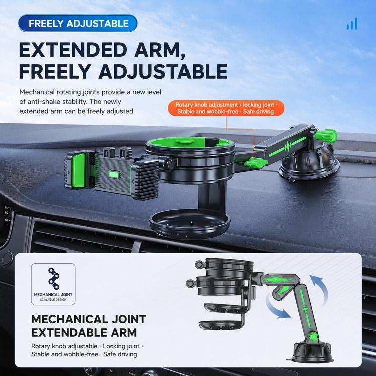 Car Dashboard / Windshield Suction Cup Phone and Water Cup Holder, Extension Rod, Short Rod