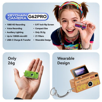 G62 Pro 0.97 inch Flip Screen 1080P HD Pixel Keychain Retro Mini Thumb Camera