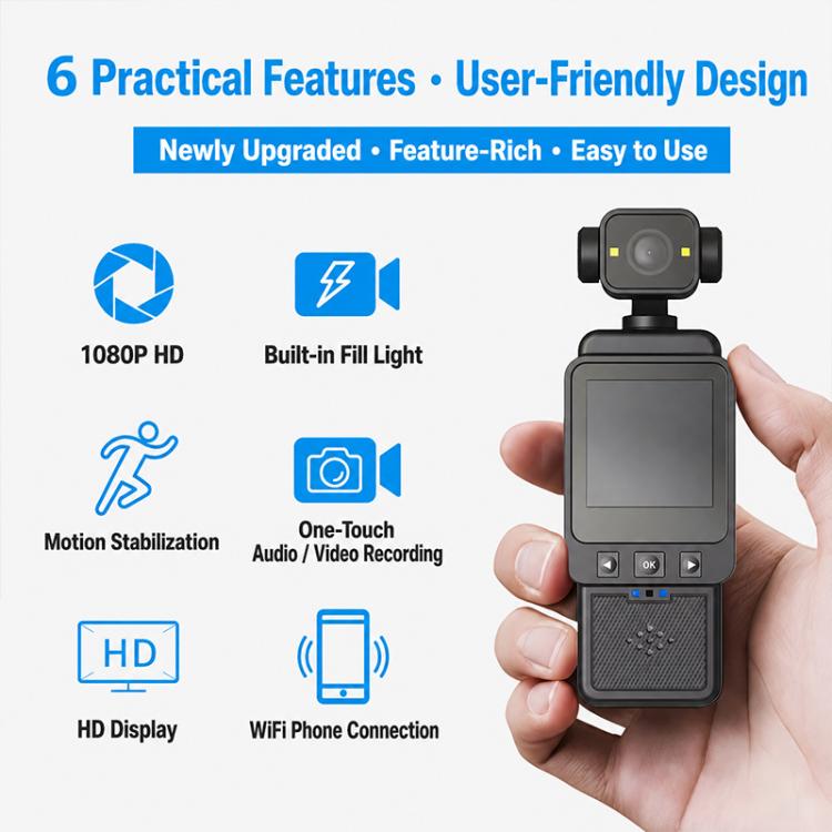 DV01 Portable Handheld Sports Pocket Camera with 180 Rotating Lens, WiFi+32G, WiFi+64G, WiFi+128G, Non-WiFi, Non-WiFi+32G, Non-WiFi+64G, Non-WiFi+128G