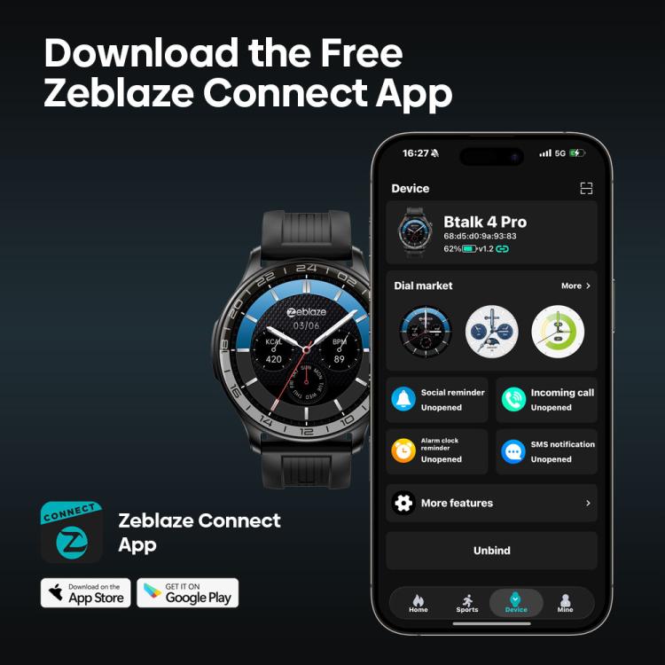 Zeblaze Btalk 4 Pro 1.43-inch AMOLED Screen Fitness & Wellness Smart Watch