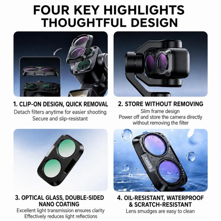 For DJI Osmo Pocket 4P Xasurg Camera Lens Filter, CPL, Black Mist 1/4, NIGHT, 3 in 1 CPL VND Black Mist, 3 in 1 CPL ND32 Black Mist, 4 in 1 CPL ND UV