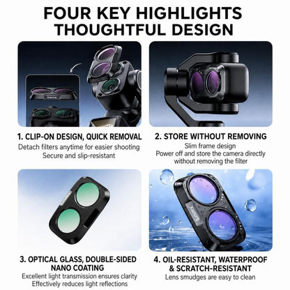 For DJI Osmo Pocket 4P Xasurg Camera Lens Filter, CPL, Black Mist 1/4, NIGHT, 3 in 1 CPL VND Black Mist, 3 in 1 CPL ND32 Black Mist, 4 in 1 CPL ND UV