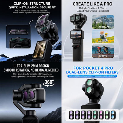 For DJI Osmo Pocket 4P Xasurg Camera Lens Filter, CPL, Black Mist 1/4, NIGHT, 3 in 1 CPL VND Black Mist, 3 in 1 CPL ND32 Black Mist, 4 in 1 CPL ND UV