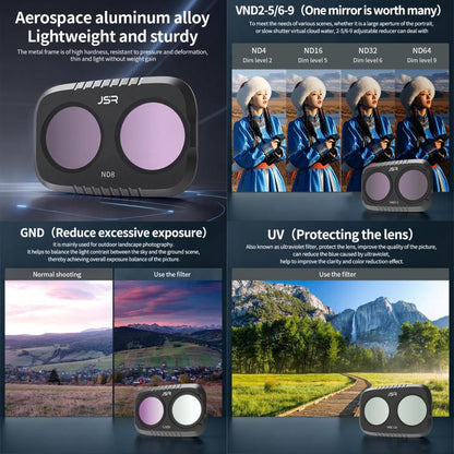 For DJI Osmo Pocket 4P JSR KB Series Clip-on Camera Lens Filter, UV, CPL, ND8, ND16, ND32, ND64, GND8, GND16, VND2-5, VND6-9, STAR, NIGHT, Black Mist 1/4, Wide Angle, 3 in 1 UV ND8/16, 3 in 1 CPL Black Mist VND, 4 in 1 CPL ND8/16/32, 4 in 1 ND8-64PL