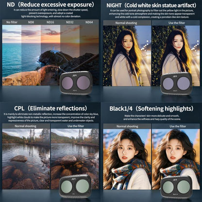 For DJI Osmo Pocket 4P JSR KB Series Clip-on Camera Lens Filter, UV, CPL, ND8, ND16, ND32, ND64, GND8, GND16, VND2-5, VND6-9, STAR, NIGHT, Black Mist 1/4, Wide Angle, 3 in 1 UV ND8/16, 3 in 1 CPL Black Mist VND, 4 in 1 CPL ND8/16/32, 4 in 1 ND8-64PL