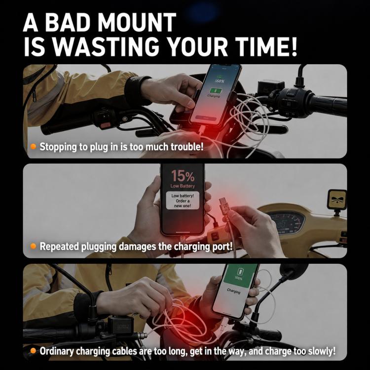 45W Motorcycle 360-degree Rotating Magnetic Phone Wireless Charger Holder, Handlebar Model-A1, Rearview Mirror Mount-A2, Rearview Mirror Arm-A3, M8 Screw-A4, Crossbar-A5, Heavy-Duty Clamp-A6, Oil Pump Base-A7