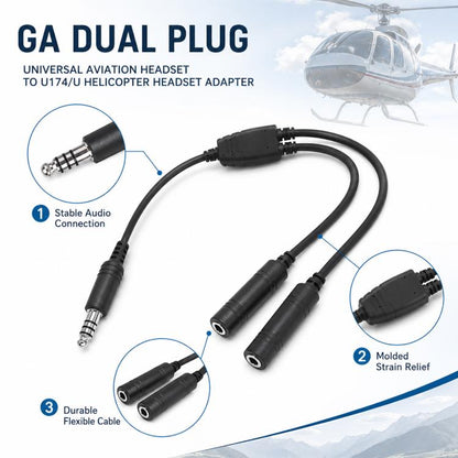 7.1mm GA Dual Plug to U174?U Helicopter Earphone Adapter