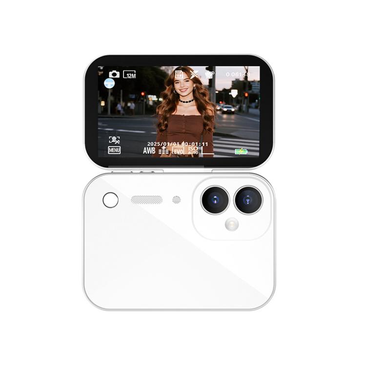 D28s 3 inch 64MP HD Retro Flip Touch Digital Camera Supports Music / Movies  / Games, without Lanyard, with Lanyard