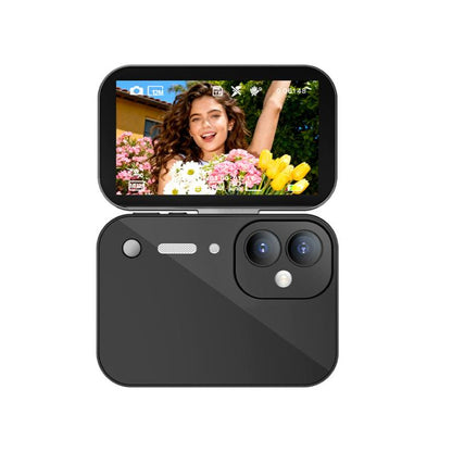 D28s 3 inch 64MP HD Retro Flip Touch Digital Camera Supports Music / Movies  / Games, without Lanyard, with Lanyard