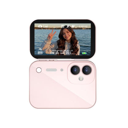 D28s 3 inch 64MP HD Retro Flip Touch Digital Camera Supports Music / Movies  / Games, without Lanyard, with Lanyard