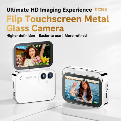 D28s 3 inch 64MP HD Retro Flip Touch Digital Camera Supports Music / Movies  / Games, without Lanyard, with Lanyard