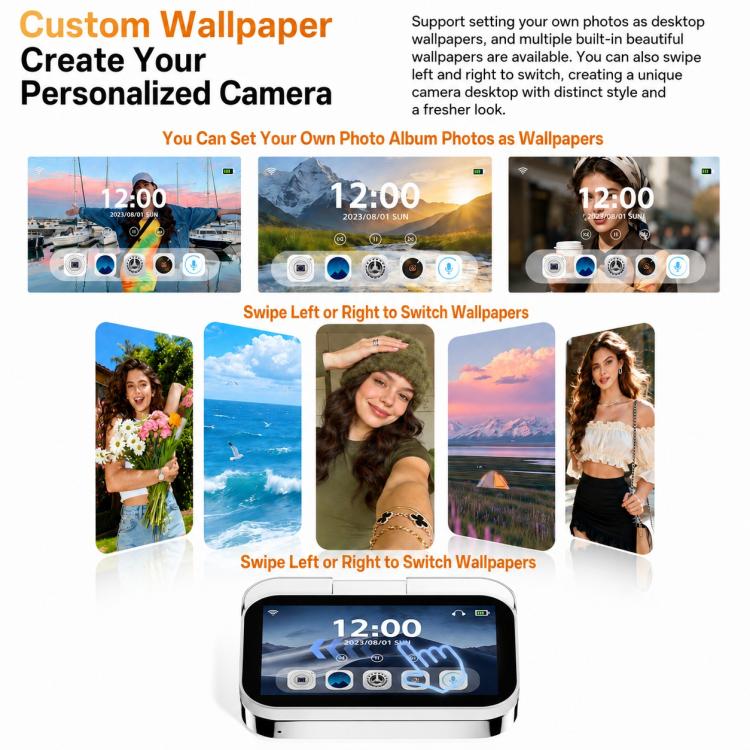 D28s 3 inch 64MP HD Retro Flip Touch Digital Camera Supports Music / Movies  / Games, without Lanyard, with Lanyard