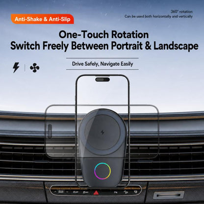 15W Magnetic Wireless Charger Car Mount, Touch Rotatable, Built-in Cooling & RGB Light, T15