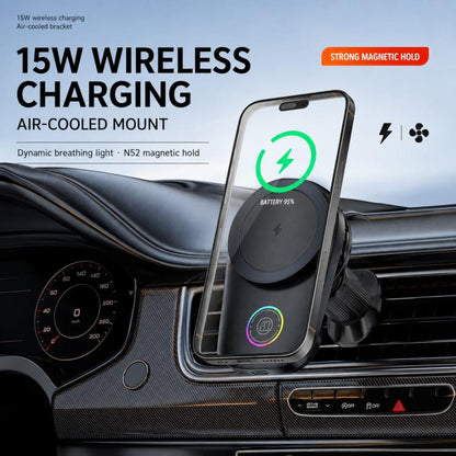 15W Magnetic Wireless Charger Car Mount, Touch Rotatable, Built-in Cooling & RGB Light, T15