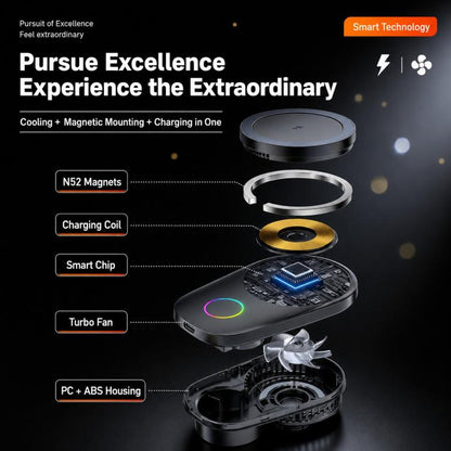 15W Magnetic Wireless Charger Car Mount, Touch Rotatable, Built-in Cooling & RGB Light, T15