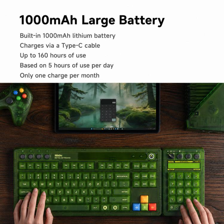 8BitDo Retro18 2 In 1 Tri-Mode Mechanical Numeric Keypad and Counter for PC, Clear Green