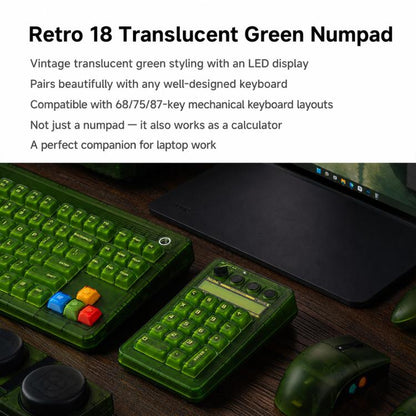 8BitDo Retro18 2 In 1 Tri-Mode Mechanical Numeric Keypad and Counter for PC, Clear Green