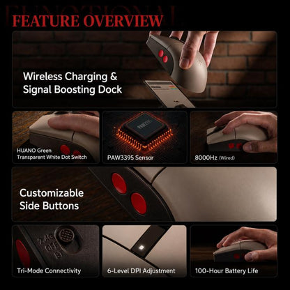 8BitDo Retro R8-C64 Edition Vintage Tri-Mode Wireless Mouse with Wireless Charging Dock Base, Brown Mouse