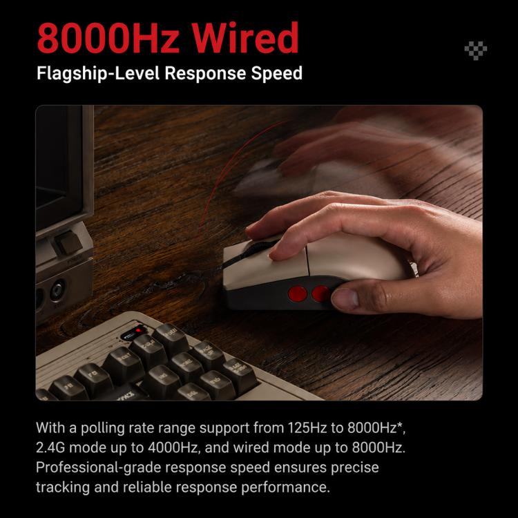 8BitDo Retro R8-C64 Edition Vintage Tri-Mode Wireless Mouse with Wireless Charging Dock Base, Brown Mouse