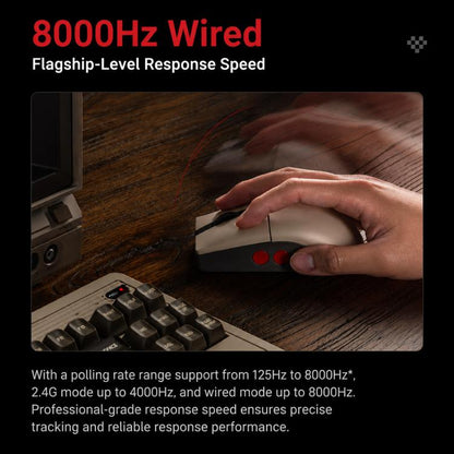 8BitDo Retro R8-C64 Edition Vintage Tri-Mode Wireless Mouse with Wireless Charging Dock Base, Brown Mouse