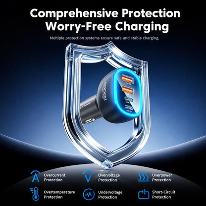 Toocki 90W 4-Port Zinc Alloy Car Charger 2x USB-A, 2x USB-C with Ambient Light, TQ-CC47