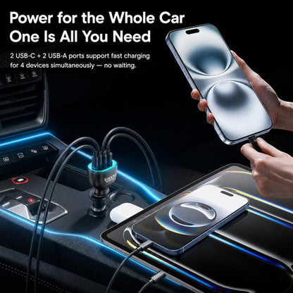 Toocki 90W 4-Port Zinc Alloy Car Charger 2x USB-A, 2x USB-C with Ambient Light, TQ-CC47