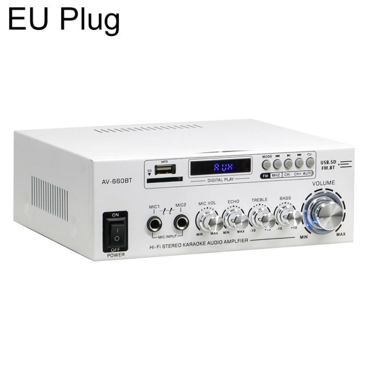 AV-660BT 2-Channel Stereo Karaoke Bluetooth Audio Amplifier, EU Plug, US Plug, UK Plug