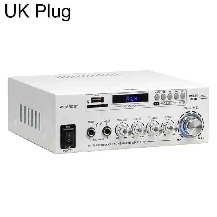AV-660BT 2-Channel Stereo Karaoke Bluetooth Audio Amplifier, EU Plug, US Plug, UK Plug