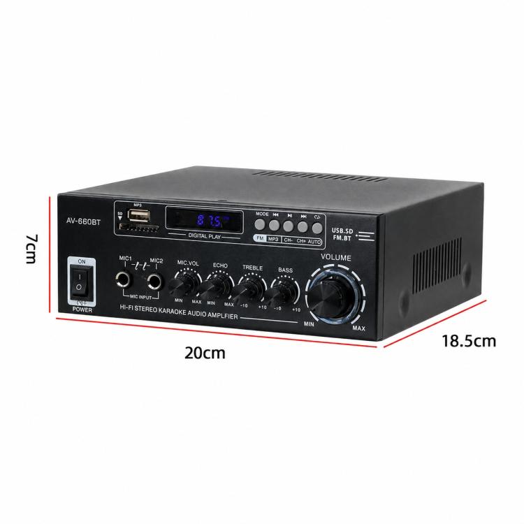 AV-660BT 2-Channel Stereo Karaoke Bluetooth Audio Amplifier, EU Plug, US Plug, UK Plug