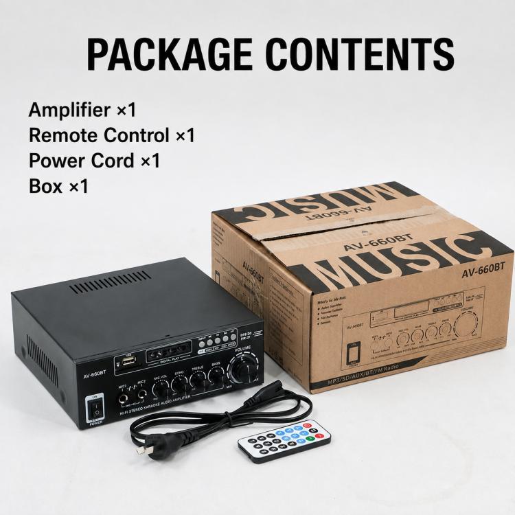 AV-660BT 2-Channel Stereo Karaoke Bluetooth Audio Amplifier, EU Plug, US Plug, UK Plug