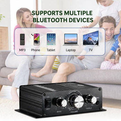 BT-888 2-Channel BT 5.0 Mini Amplifier for Home & Car Use, No Adapter & BT, No Adapter Support BT, BT Version + US Plug, BT Version + EU Plug