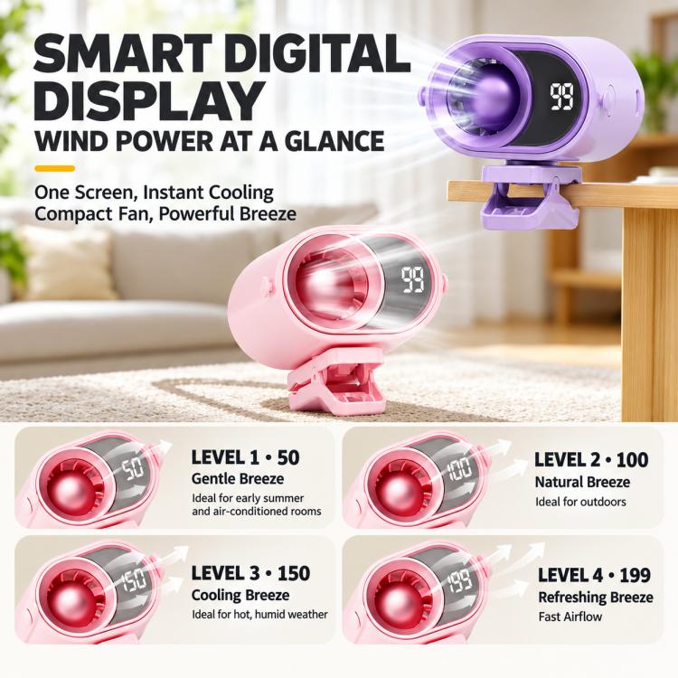 Portable Clip-on Smart Stepless Speed ??Control Digital Display Fan
