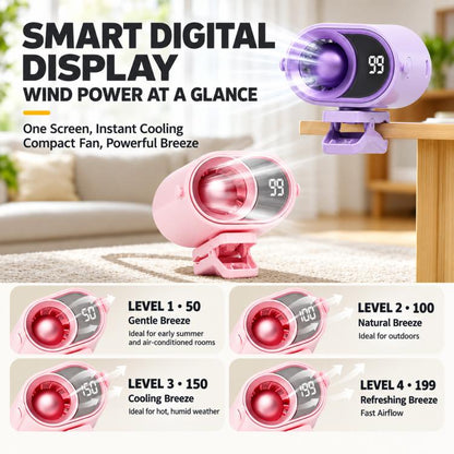 Portable Clip-on Smart Stepless Speed ??Control Digital Display Fan