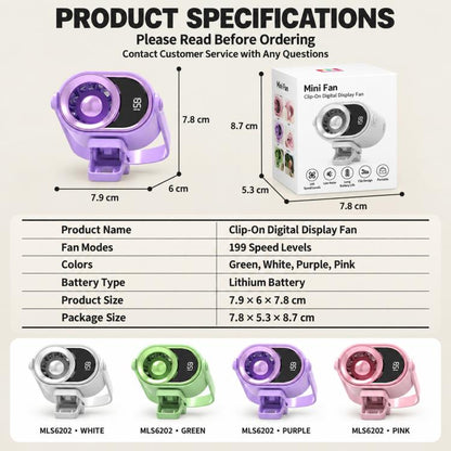 Portable Clip-on Smart Stepless Speed ??Control Digital Display Fan