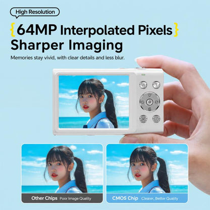 64MP Interpolated Pixels AF Autofocus 4K Digital Camera, White, White + 16G TF, White + 32G TF, Pink, Pink + 16G TF, Pink + 32G TF, Black + 16G TF