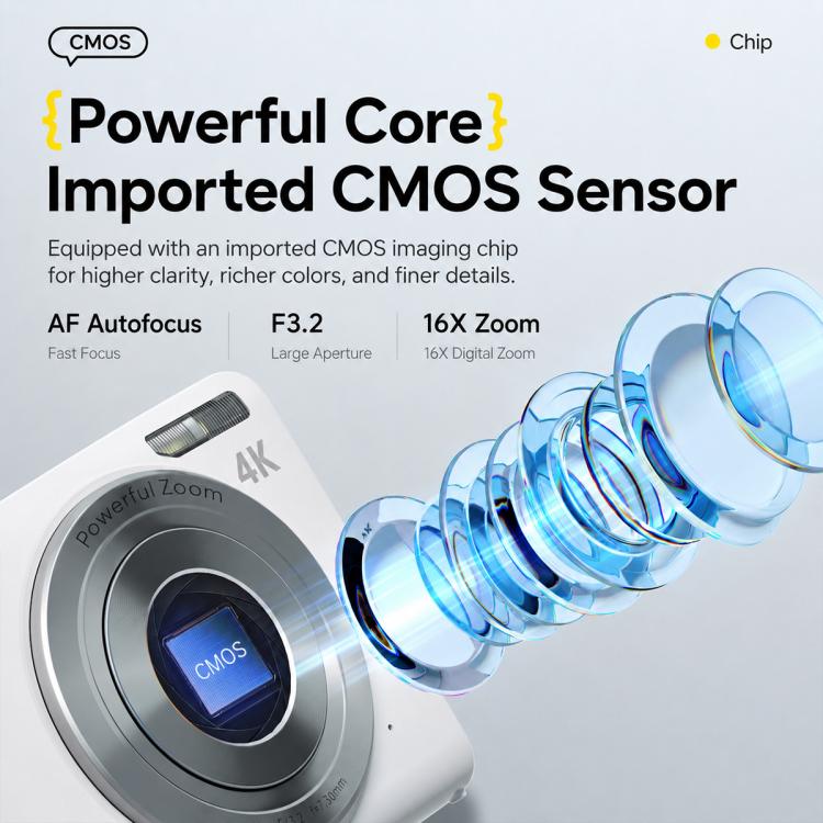 64MP Interpolated Pixels AF Autofocus 4K Digital Camera, White, White + 16G TF, White + 32G TF, Pink, Pink + 16G TF, Pink + 32G TF, Black + 16G TF
