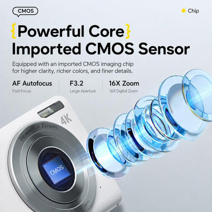 64MP Interpolated Pixels AF Autofocus 4K Digital Camera, White, White + 16G TF, White + 32G TF, Pink, Pink + 16G TF, Pink + 32G TF, Black + 16G TF