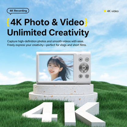 64MP Interpolated Pixels AF Autofocus 4K Digital Camera, White, White + 16G TF, White + 32G TF, Pink, Pink + 16G TF, Pink + 32G TF, Black + 16G TF