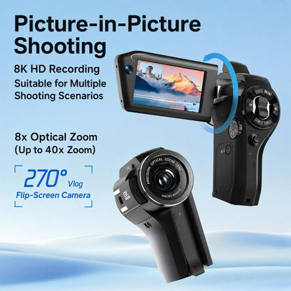 V02 8X Optical Zoom Camera Flip Screen 8K HD Handheld Vlog Video Cam