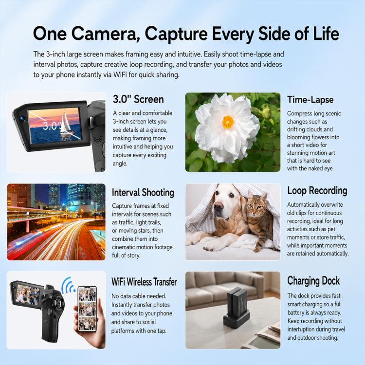V02 8X Optical Zoom Camera Flip Screen 8K HD Handheld Vlog Video Cam