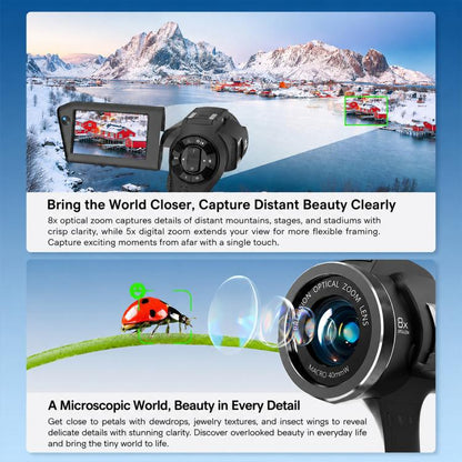 V02 8X Optical Zoom Camera Flip Screen 8K HD Handheld Vlog Video Cam