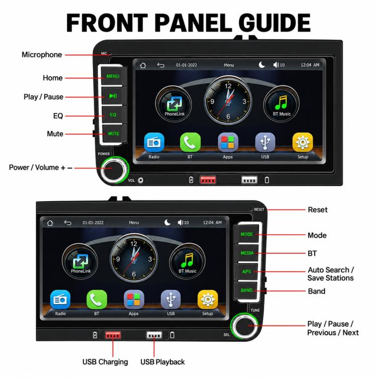 Car MP5 Player Phone Connectivity Bluetooth Reversing Camera for Volkswagen, F9070W 7 inch