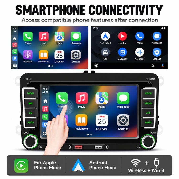Car MP5 Player Phone Connectivity Bluetooth Reversing Camera for Volkswagen, F9070W 7 inch