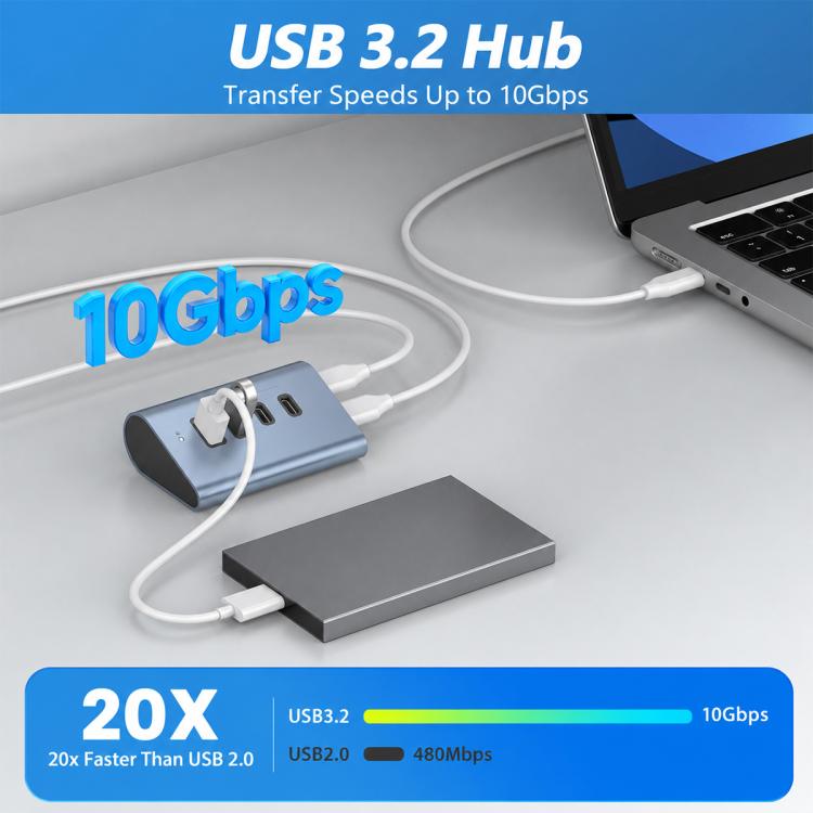 HAS-2A2C 2 USB-A & 2 USB-C 10Gbps Max Output USB 3.2 HUB, HAS-2A2C