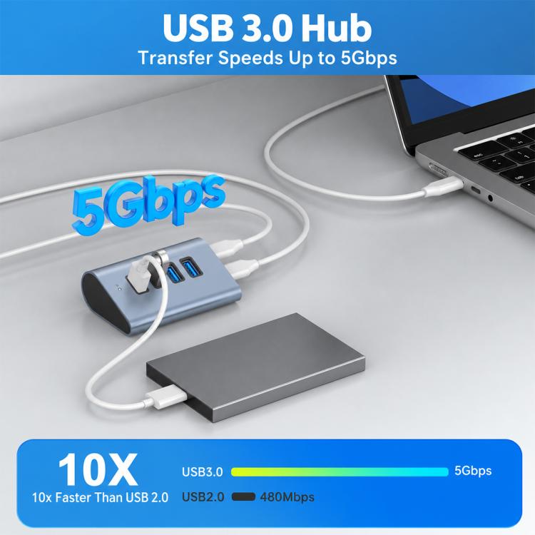 HAS-4A 4-Port USB-A 5Gbps Max Output USB 3.0 HUB, HAS-4A