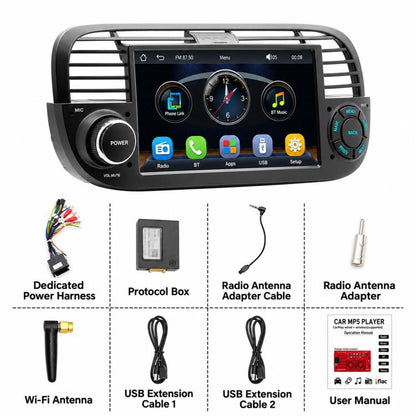 7 inch Car MP5 Player Wireless Central Control Smart Screen for Fiat 500 2007-2015, For Fiat 500 2007-2015(Black), For Fiat 500 2007-2015(Beige)